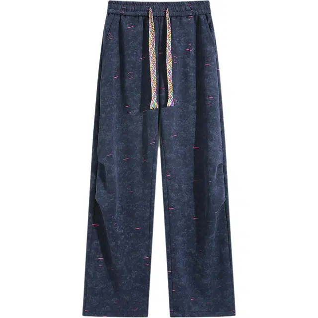 颂希尔 高街潮牌撞色扎染破洞彩绳设计感美式个性小众痞帅休闲裤 男女同款