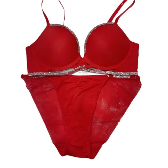 皇室品轩 性感胸罩光面烫珠交叉绑带镂空聚拢文胸收副乳防下垂内衣裤套装 女款