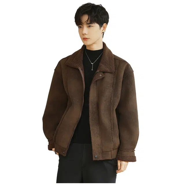 太子龍 港风韩版潮流翻领加绒时尚个性痞帅保暖加厚外套夹克· 男款
