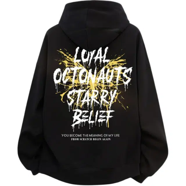 海底小纵队 美式复古高街泼墨字母蝴蝶印花舒适亲肤长袖连帽宽松百搭休闲通勤简约落肩学院风国潮学生春秋潮流卫衣 男女同款