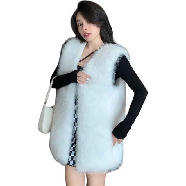 沐晓欣 秋冬坎肩中长款背心纯色外套马甲 女款