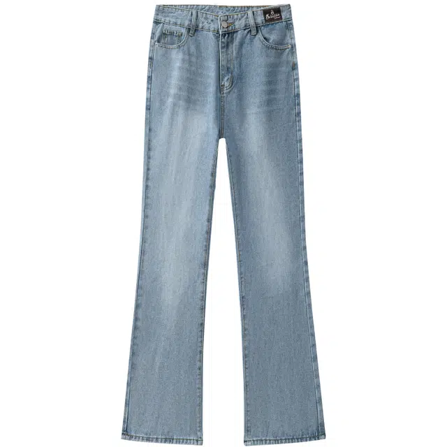 普鲁士多特蒙德 美式复古高街废土风巴黎弯刀重工水洗做旧垂感柔软休闲宽松百搭中腰日常通勤直筒微喇牛仔裤 男女同款