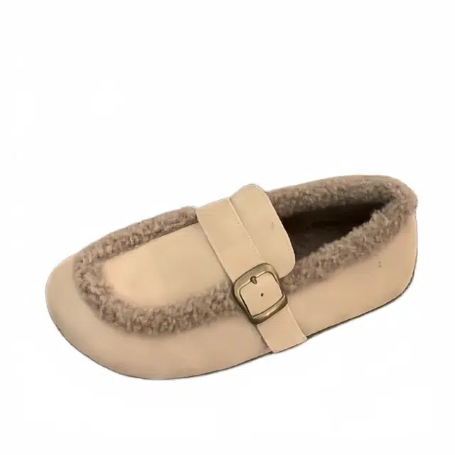 拾伍象 复古加绒勃肯鞋平底百搭休闲鞋 豆豆毛毛鞋 女