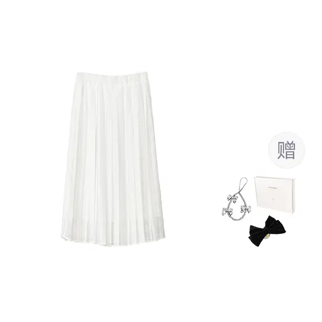 法儿家 月光纱幔早秋韩系小个子氛围感穿搭显瘦百搭压褶休闲长裙 女款