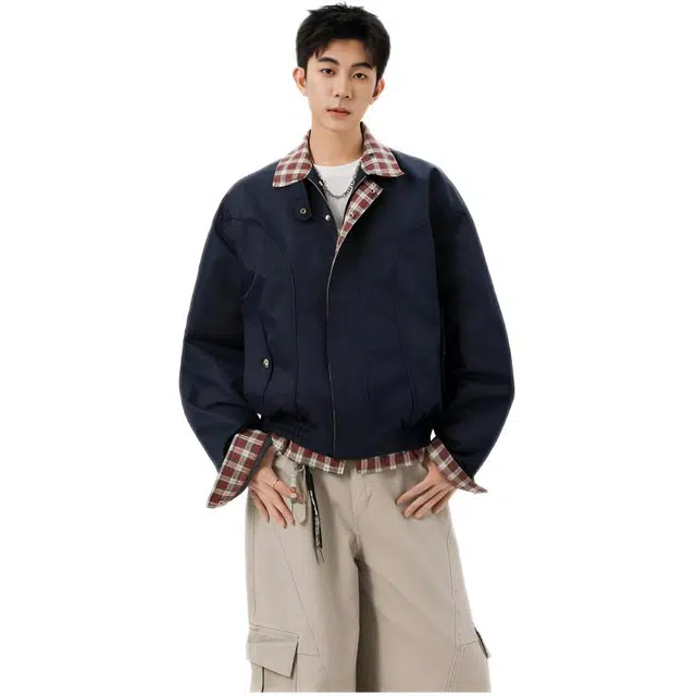 木木兔 美式立领工装潮牌情侣宽松外套飞行时尚夹克 男款