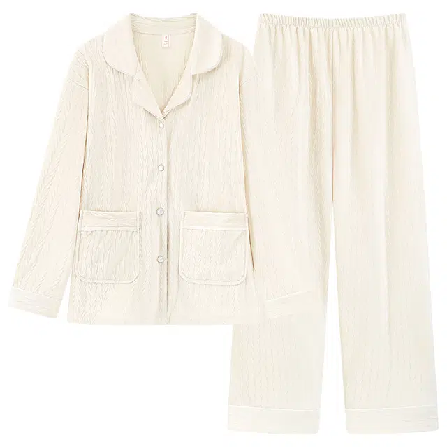 顶瓜瓜 德绒加厚保暖纯色翻领时尚简约风休闲舒适家居服冬季睡衣套装 女款