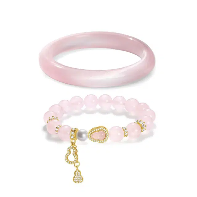 匠锁心玉 粉黛佳人清冷感玉镯 蜜桃粉新中式叠戴 招财纳福国潮原创设计小众轻奢高级感 气质百搭潮流年轻时尚手饰#显白 琉璃 手镯 女款