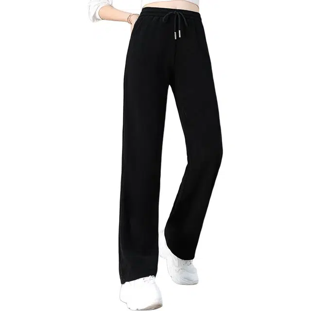 缪斯的诱惑 时尚潮流纯色美式复古慵懒针织糯米裤高腰舒适亲肤宽松垂感灯芯绒阔腿裤抽绳轻便运动裤显瘦显高直筒长裤百搭秋冬加绒休闲裤 女款