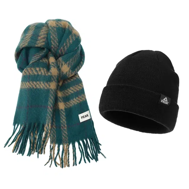 匹克 【降温必备|礼盒可选】冬季加厚柔软亲肤保暖防寒韩系格子百搭 聚酯纤维 绒线围巾 男女同款情侣款 绿色