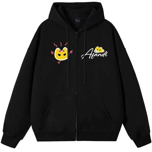 阿凡迪 【华棉重磅】美式潮流可爱卡通小恶魔品牌字母签名高级感校园高街情侣休闲通勤百搭松弛感宽松无性别拉链开衫连帽卫衣 男女同款