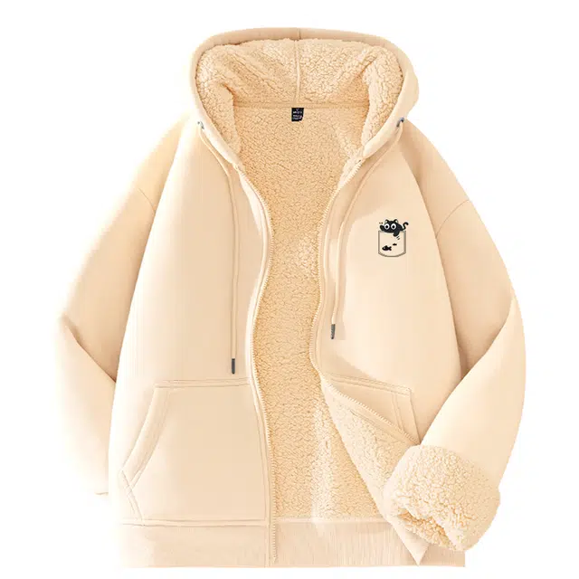 棉致 摸鱼黑猫简约纯色保暖通勤无性别百搭休闲主义柔软舒适加厚羊羔绒连帽套头卫衣 男女同款