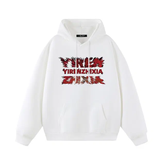 一人之下 官方艺术撕裂字母印花设计美式高街潮流飒酷风宽松时尚日常通勤春秋长袖落肩连帽卫衣 男女同款