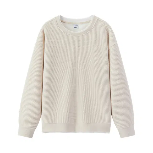 森马 商场同款男装 加绒华夫格假两件圆领卫衣 男款