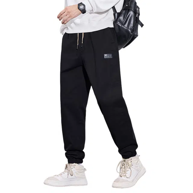 赛瀚 美式潮流束脚休闲裤男款春秋纯色百搭简约舒适亲肤抽绳松紧腰男装宽松长裤显瘦显高青少年高街风日常时尚通勤外穿哈伦裤 男女同款