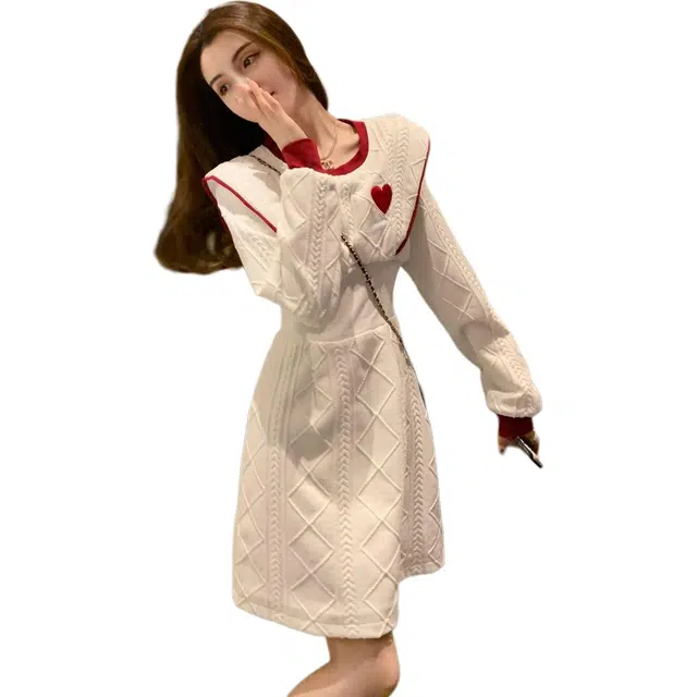 纤丝鸟 法式优雅气质别致设计显瘦内搭打底毛裙长袖连衣裙 女款