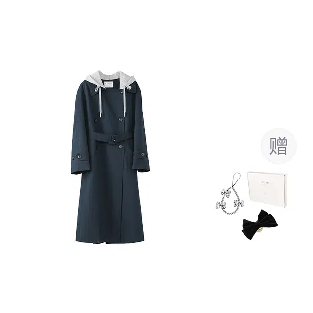 法儿家 季风之旅韩系气质感穿搭连帽拼接长袖通勤风衣 女款