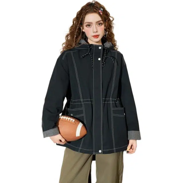 法文箱子 撞色格子拼接设计感小个子夹克 女款