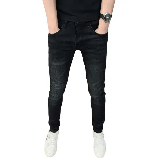 吉肯蒂 高端秋冬款牛仔裤男潮牌时尚修身小脚印花韩版弹力长裤 男款