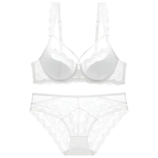 皇室品轩 欧美性感蕾丝女薄棉大胸显小舒适透气聚拢大码文胸内衣裤套装 女款