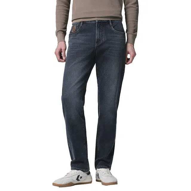 利郎 四面弹 都市休闲内里抓绒中腰小脚水洗磨白保暖冬季牛仔裤 男款