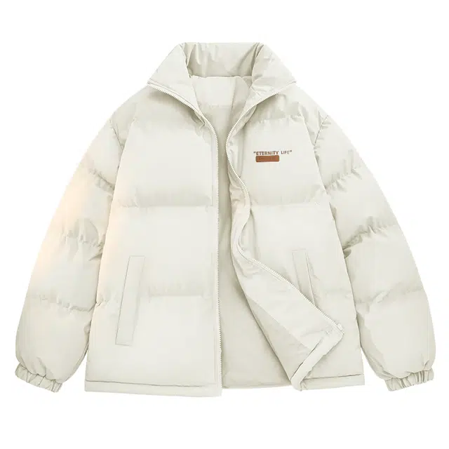 棉致 标签字母简约纯色无性别主义亲肤舒适时尚潮流基础宽松休闲拉链开衫御寒保暖立领面包棉服 男女同款