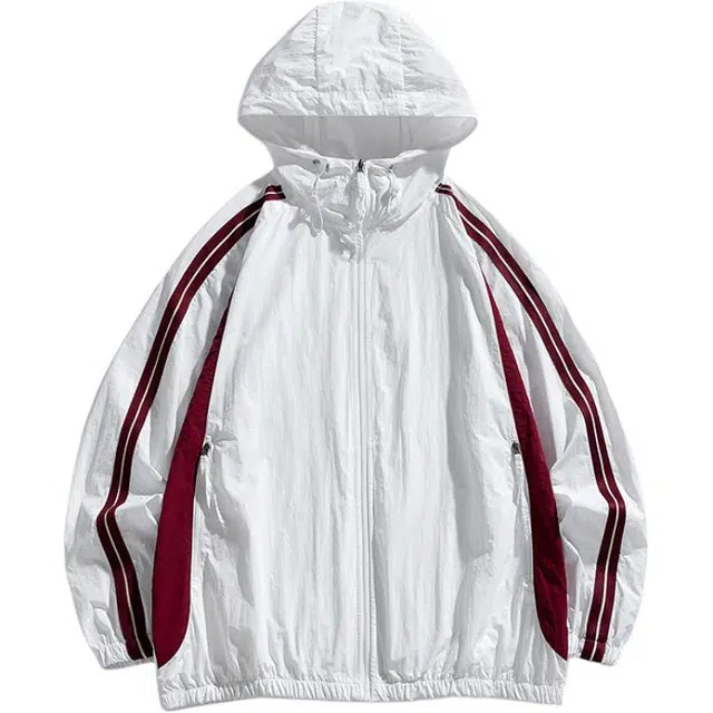 海尔斯 潮流时尚百搭条纹连帽宽松夹克外套 男女同款