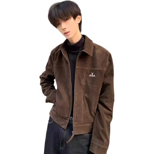 洋气先生 美式复古简约纯色时尚百搭小众高级感潮流痞帅日常通勤运动休闲基础款宽松翻领防风保暖耐磨无性别主义外套夹克 男女同款