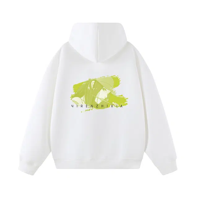 一人之下 官方漫画冯宝宝涂鸦艺术字母印花设计百搭潮流时尚休闲舒适宽松通勤日常春秋长袖落肩连帽卫衣 男女同款