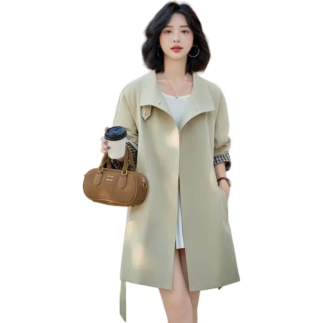 恒源祥 时尚休闲百搭中长款收腰韩版宽松秋冬外套风衣 女款