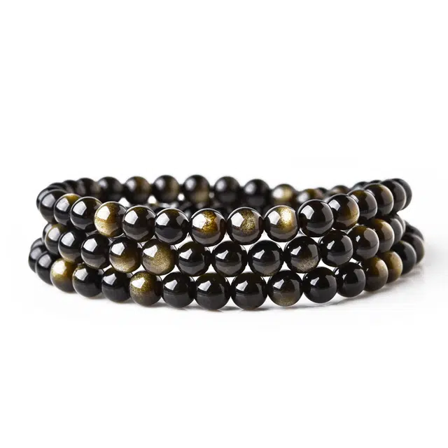 【消除108种烦恼】 灵菲 时尚潮流念珠佛珠叠戴手饰 新中式文艺复古 霉运消散 时来运转 #好运 黑曜石 手串 男女同款情侣款