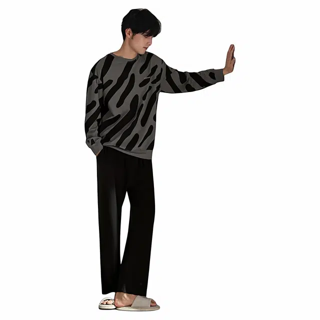 潞优野 高级感衣男士秋冬款秋季纯棉家居服男圆领长袖可外穿休闲装睡衣套装 男款