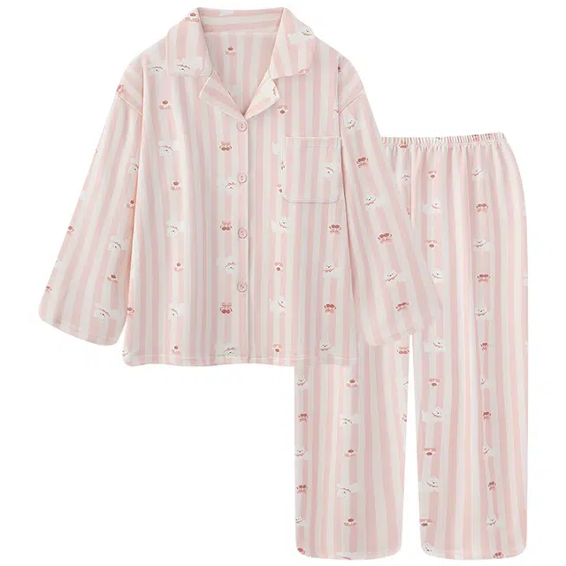 俏霓桐 甜美可爱翻领开衫加绒保暖德绒蓄温长袖长裤家居服可外穿睡衣套装 女款