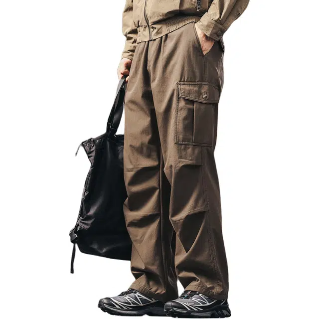 格蓝鹿 春秋 静默复古风美式褶皱速干伞兵垂感潮牌百搭阔腿机能风休闲长裤工装裤 直筒宽松 男女同款