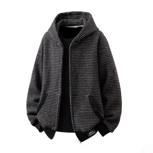 兔耳朵条纹拉链开衫连帽外套赫赫良衣 美式复古高街潮牌慵懒风长袖简约上衣宽松舒适休闲运动基础款日常通勤时尚百搭柔软亲肤卫衣 男女同款