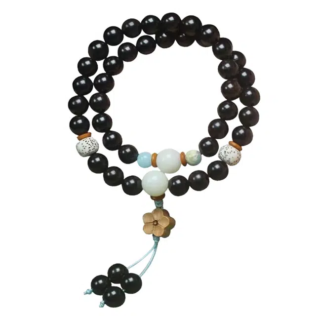 琛宬 前程似锦招财纳福平安吉祥转运串珠新中式复古双圈叠戴文玩盘玩佛珠好运连连桃花朵朵事业运爆棚#好运 黑檀 手串 女款