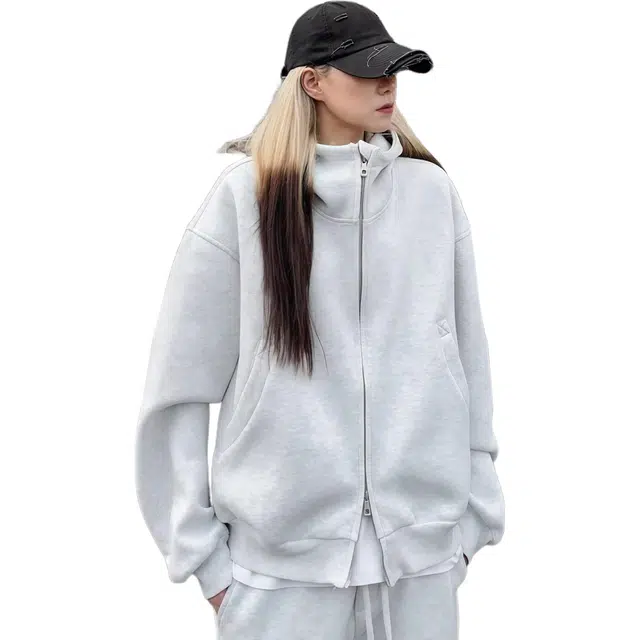 思蓓儿 外套秋冬开衫宽松韩版双拉链上衣运动衫卫衣 女款