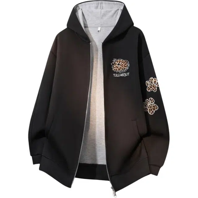 图兰朵 潮牌简约通勤时尚字母印花潮流百搭连帽外套休闲纯色基础款开衫卫衣 男女同款