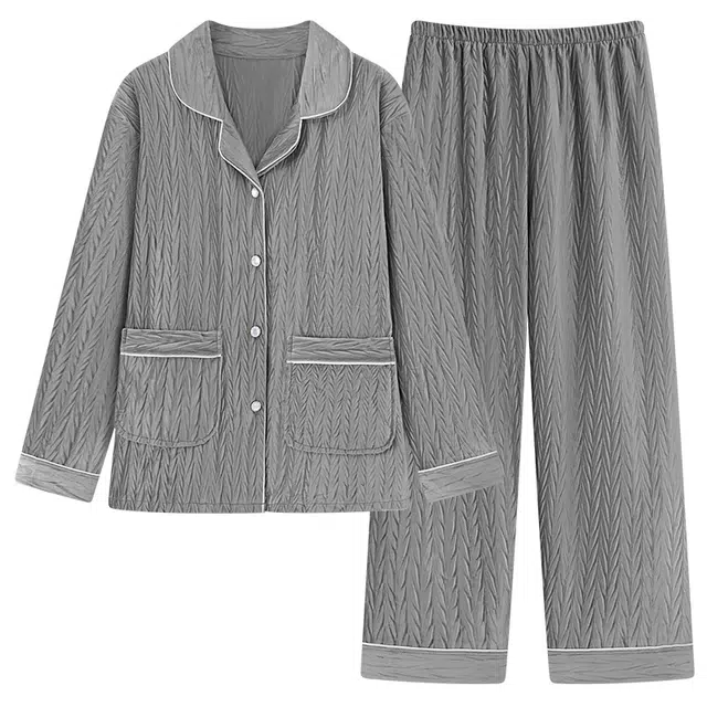 顶瓜瓜 冬季德绒加厚保暖纯色翻领休闲舒适家居服睡衣套装 女款