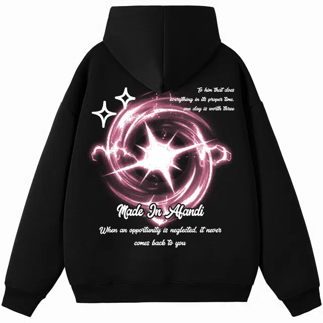 阿凡迪 【华棉重磅】美式高街幻影漩涡十字星光创意图案潮流品牌字母学院风无性别主义百搭街头休闲通勤宽松舒适套头连帽卫衣 男女同款