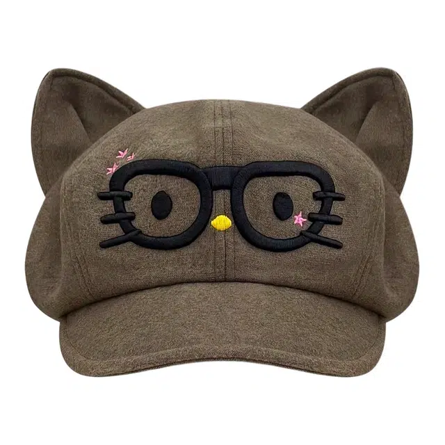 木林森 日系可爱卡通眼镜猫咪耳朵大头围显脸小复古 棉 贝雷帽 男女同款情侣款