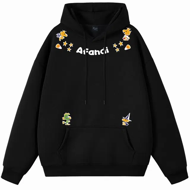 阿凡迪 重磅华棉美式高街潮牌字母高级感卡通动漫创意涂鸦印花校园简约百搭基础款潮流日常休闲通勤无性别主义宽松长袖连帽卫衣 男女同款