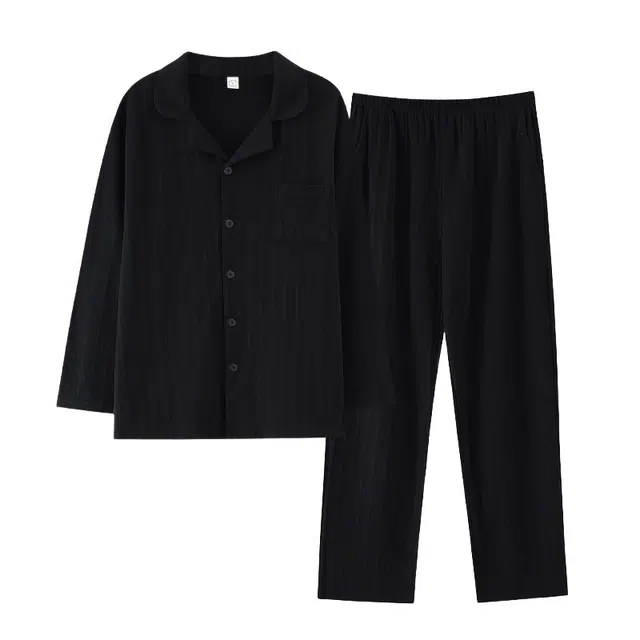 潞优野 高级感情侣款男女秋冬季纯棉条纹长袖舒适可外穿家居服轻奢高端品质睡衣套装 男款