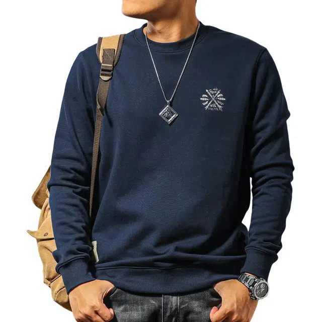 季言 美式重磅流行潮牌圆领印花百搭保暖休闲卫衣 男款