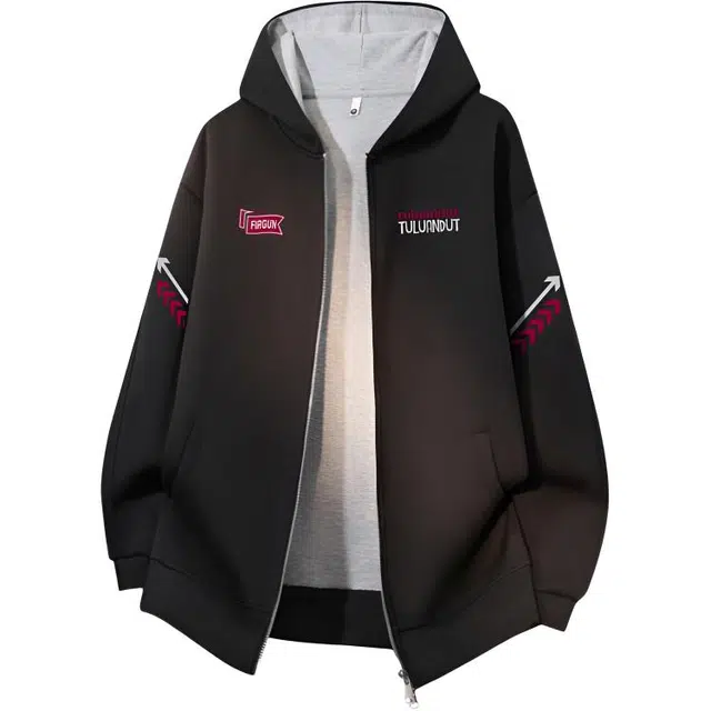 图兰朵 美式复古潮牌双头拉链设计潮流高街时尚连帽外套宽松舒适休闲百搭开衫卫衣 男女同款