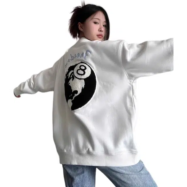 小卷要加油 潮牌美式字母刺绣圆领加绒女秋冬无帽小众宽松长袖套头上衣卫衣 女款