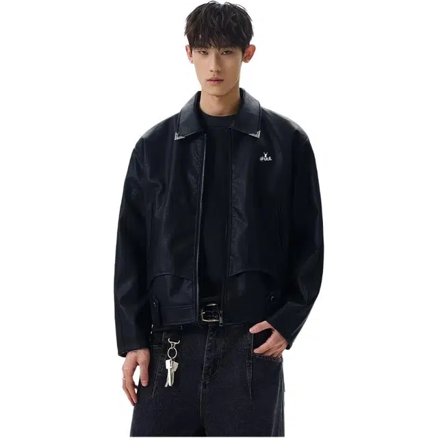 洋气先生 美式复古简约纯色时尚百搭小众高级感潮流痞帅日常通勤运动休闲基础款宽松防风保暖耐磨无性别主义拼接翻领外套皮夹克 男女同款