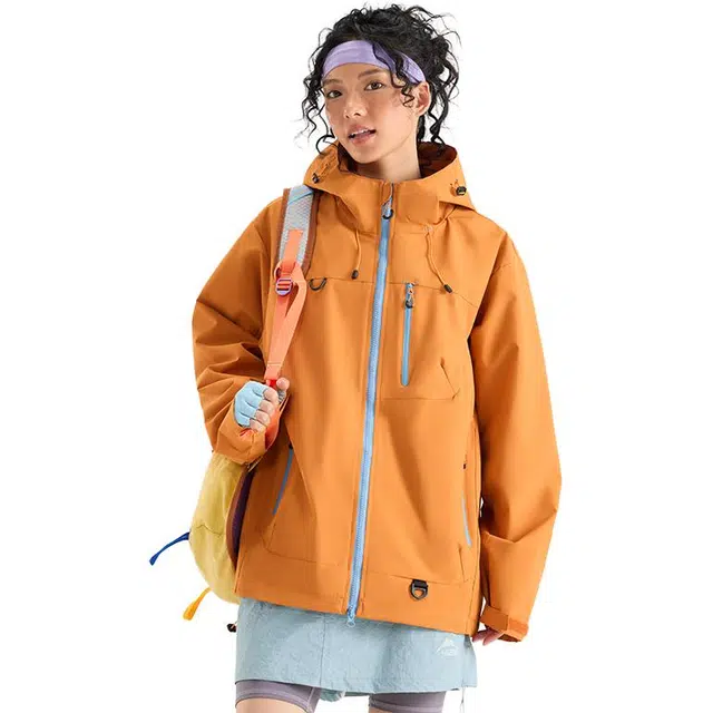 冈哉 撞色美式软壳户外登山伐木防风衣冲锋衣连帽外套百搭工装休闲简约宽松春秋季拉链大码个性舒适高街潮流日常通勤夹克 男女同款