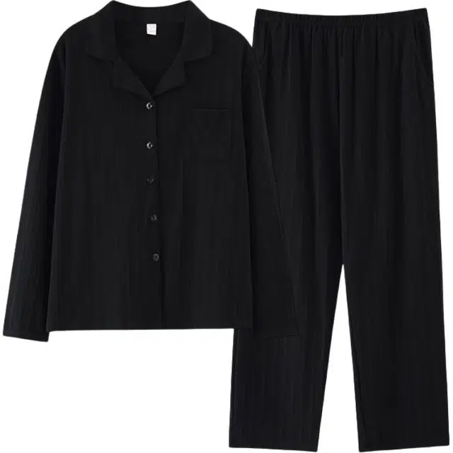 潞优野 高级感情侣款男女春秋季纯棉条纹长袖舒适装可外穿秋冬家居服睡衣套装 女款