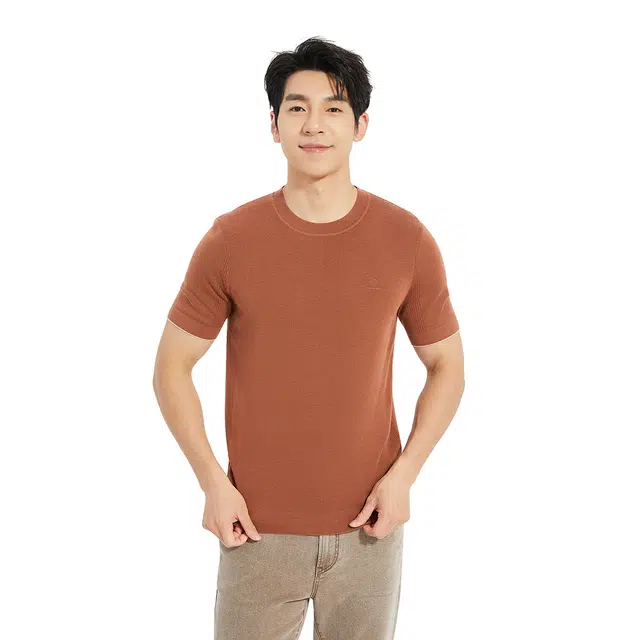 利郎 都市休闲圆领修身短袖打底衫毛衣 男款