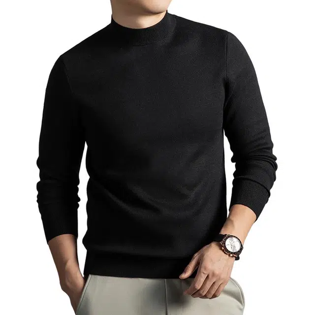 卡丹狄诺 含桑蚕丝绵羊毛男士秋冬季加厚半高领毛衣男保暖舒适亲肤纯色打底衫男针织衫 男女同款